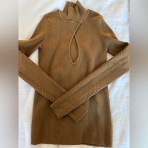 Lovers & Friends Tan Turtleneck Sweater with cut out
